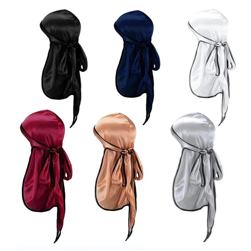 Top Trends: Unisex Men Silky Durag Black Sewing Silk Durags Bandanas For Men Long Tail Doo Du Rag Wave Cap Shoppable Styles