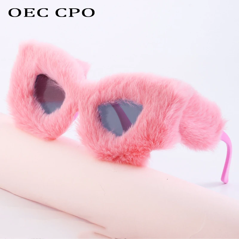 Top Trends: OEC CPO Ladies Soft Fur Velvet Cat Eye Sunglasses Women Fashion Colorful Handmade Sun Glasses Female Trendy Shades UV400 Eyewear Shoppable Styles