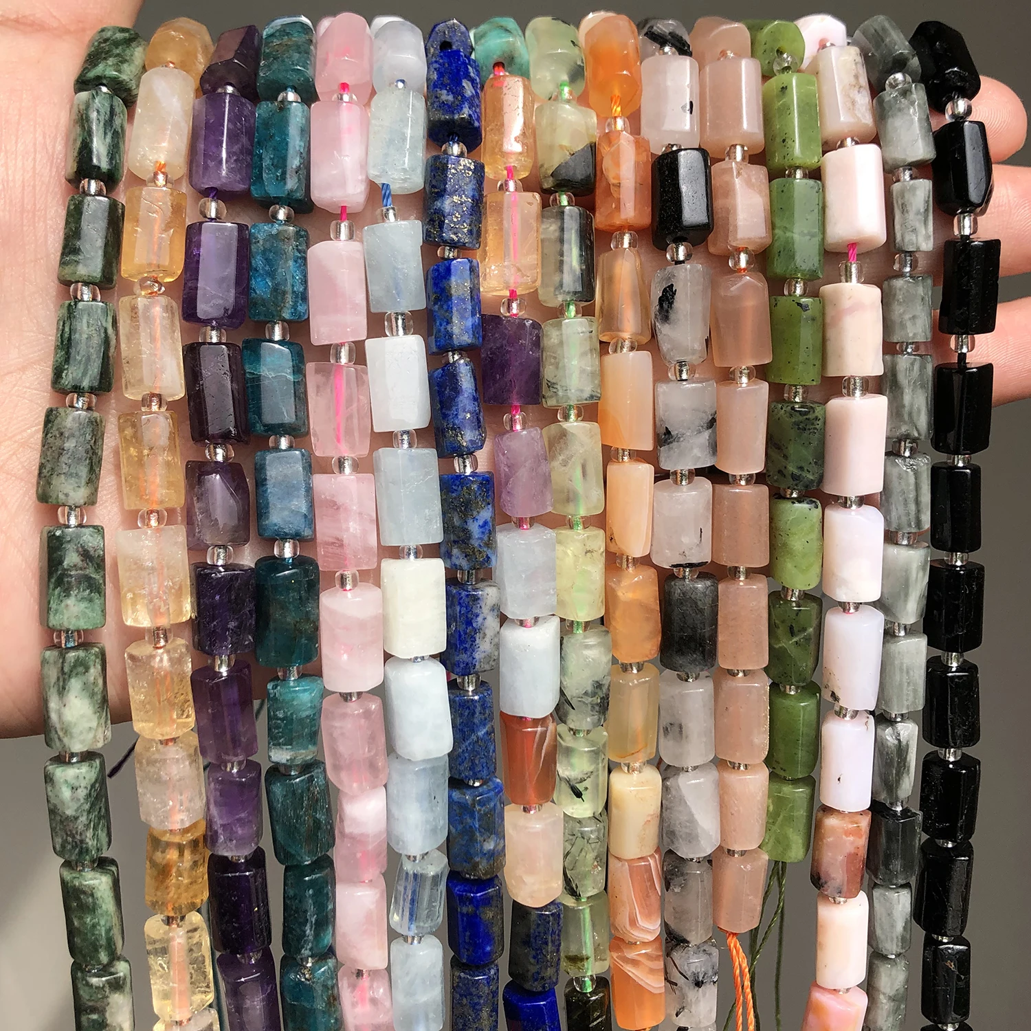 Top Trends: Natural Emeralds Agates Apatite Stone Beads Cylinder Shape Loose Beads For Jewelry Making DIY Charms Bracelet Accessories 7.5'' Shoppable Styles