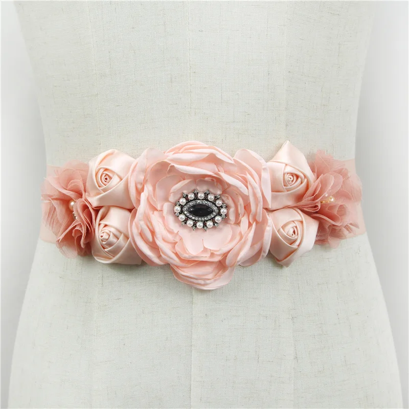 Top Trends: Pink Burgundy White Flower Belts For Women Girl Flower Style Bridal Prom Dress Accessories Bridesmaid Sash Floral Belt Waistband Shoppable Styles