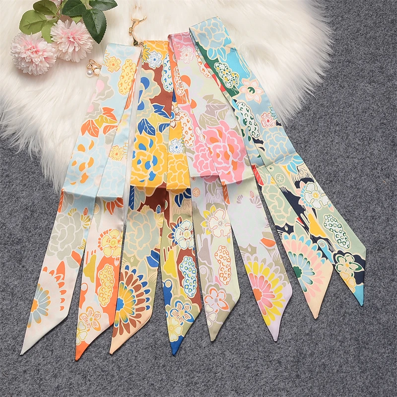 Top Trends: Retro Silk Scarf Women Flower Print Small Ribbon Headband Hairband Streamer Fashion Design Accessories For Bag Girls Headscarf Shoppable Styles