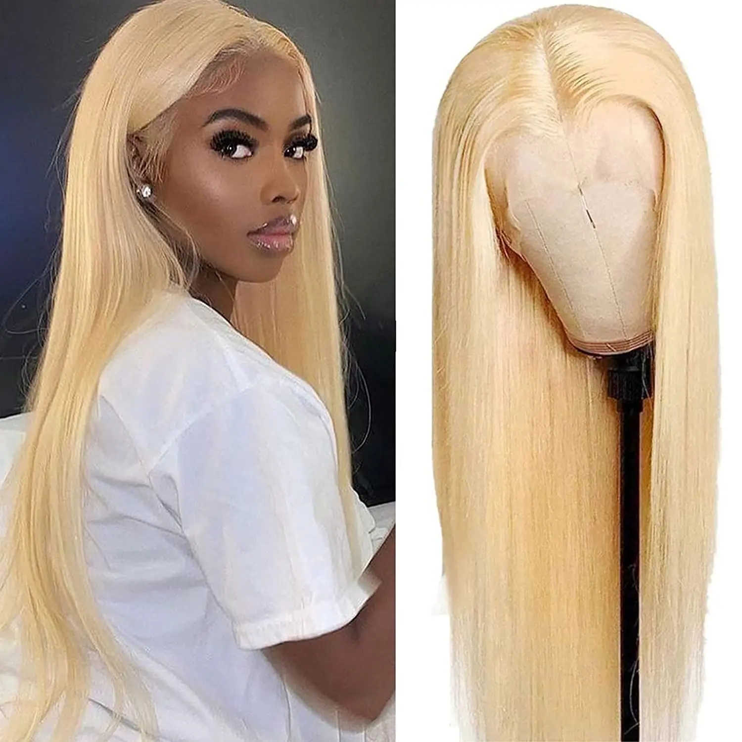 Top Trends: 26 28Inch 613 Lace Front Wig Pre Plucked Blonde 13x4 Bone Straight Transparent Wig Can Be Dyed Brazilian 150% Remy Wig Shoppable Styles