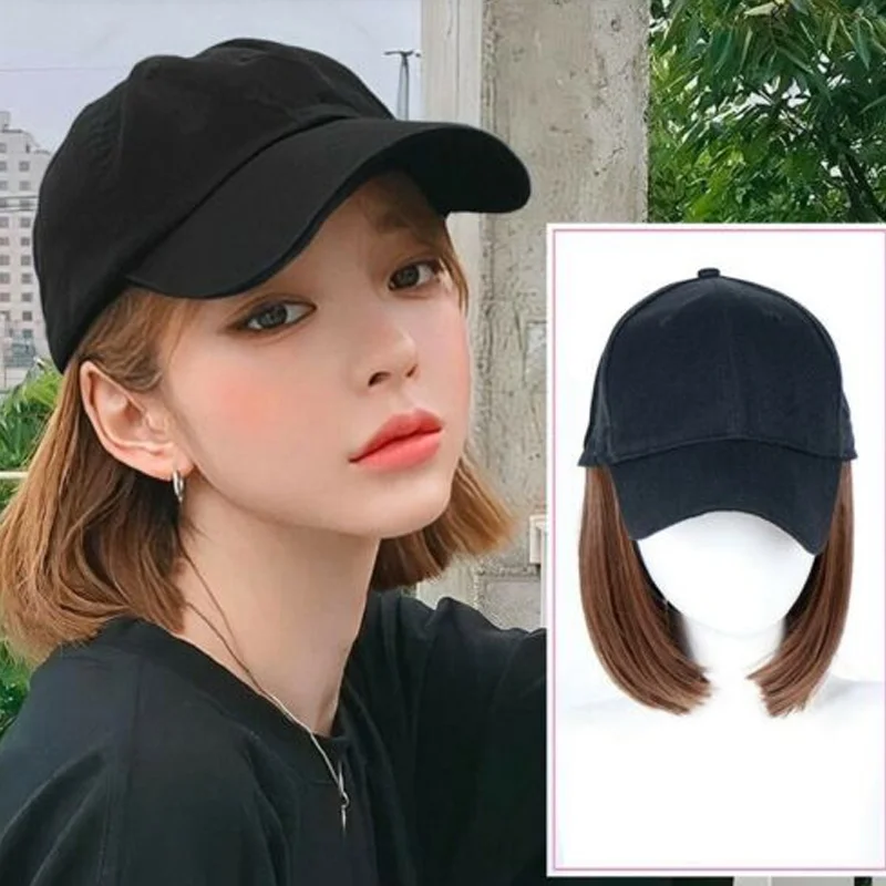 Top Trends: Baseball Hat With Short Hair Wigs Bob Hair Synthetic Hat For Women Summer Short Straight Hair Heat Resistant Fiber 2023 New Shoppable Styles