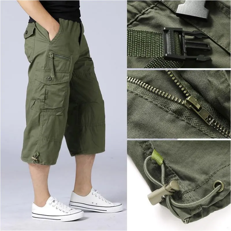 Top Trends: Summer Men&#039;s Casual Cotton Cargo Shorts Overalls Long Length Multi Pocket Hot Breeches Military Capri Pants Male Tactical Short Shoppable Styles