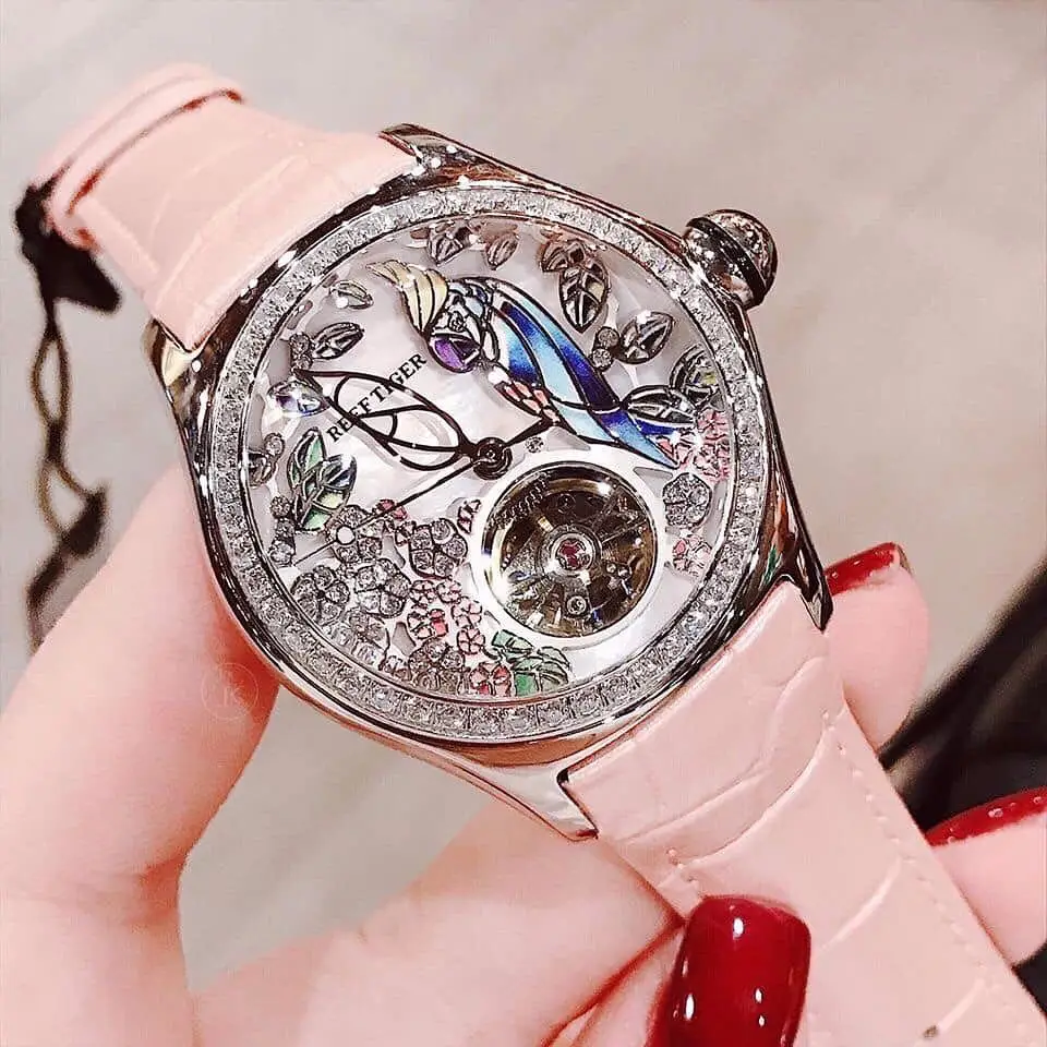 Top Trends: Reef Tiger / RT Womens Luxury Fashion Watches Waterproof Watches Diamonds Pink Dial Automatic Tourbillon Watches RGA7105 Shoppable Styles