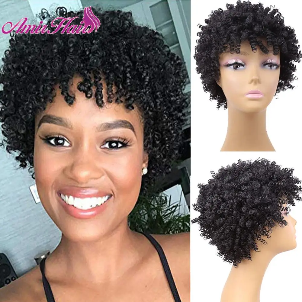 Top Trends: Afro Kinky Curly Amir Wigs Synthetic Hair Short Natural Black Ombre Brown Color Wig Hair Wig For Black Women Wig Shoppable Styles