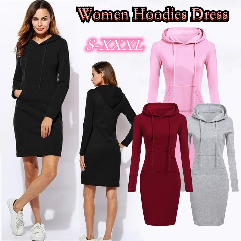 Top Trends: New Fashion Women Hoodie Dress Long Sleeve Hoodie Casual Hooded Jumper Pockets Sweater Tops Shoppable Styles