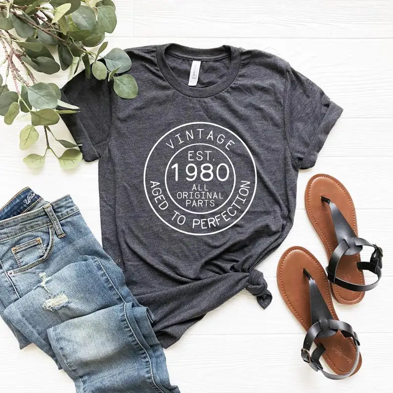 Top Trends: Vintage 1980 Shirt 42th Birthday Funny Graphic Cotton Women Tshirt Short Sleeve Tees Plus Size O Neck Female Clothing Harajuku Shoppable Styles