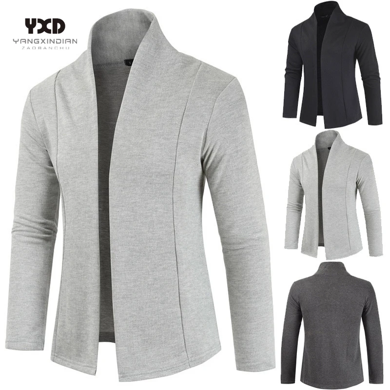 Top Trends: Men&#039;s Clothing Shawl Collar Slim Man Cardigan Sweater Mens Spliced Cardigans Knitted Sweaters Casual Mans Clothes Men Coat Male Shoppable Styles