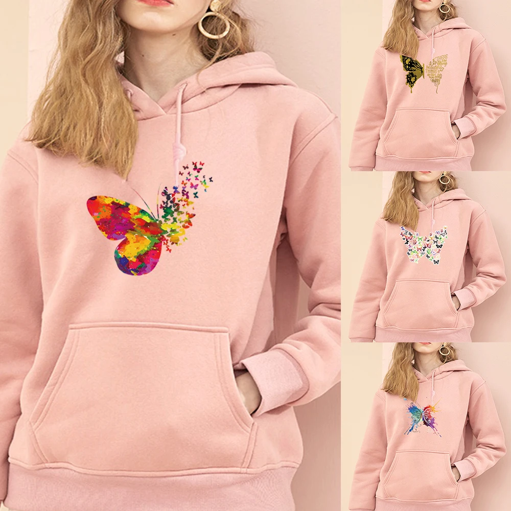 Top Trends: Hoodies Men's Women Casual Butterfly Print Hoodies Sweatshirts Harajuku Style Polyester Couple Models Sweatshirt Tops Shoppable Styles