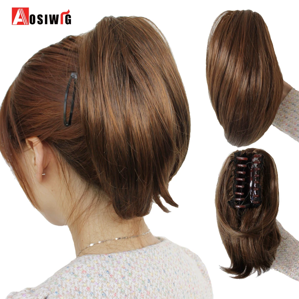 Top Trends: AOSIWIG Synthetic Short Straight Claw Clip In Ponytail Cute Girls Hair Heat Resistant Black Gray Red Extensions Wig Hairpiece Shoppable Styles