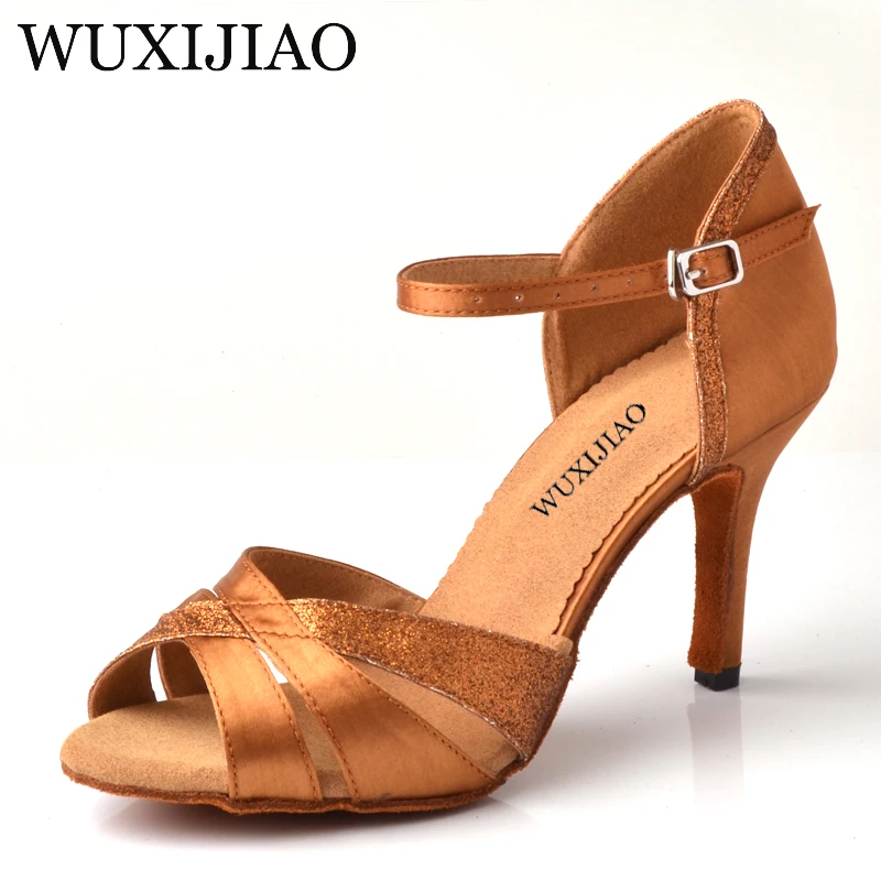 Top Trends: WUXIJIAO Latin Dance Shoes Salsa Women's Bronze Satin Unique Tailor Design Satin Shoes For Ballroom Dancing Tango Shoes Shoppable Styles