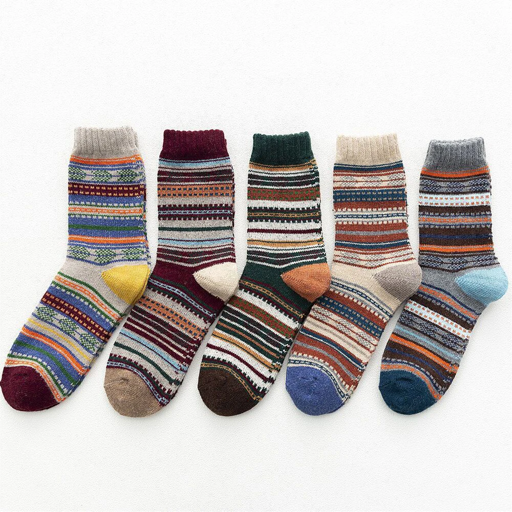 Top Trends: 5 Pairs Retro Womens Mens Winter Thermal Socks Warm Soft Wool Thick Nordic Sock Retro Comfortable Male Socken Hot Sale Dropship Shoppable Styles - Image 3