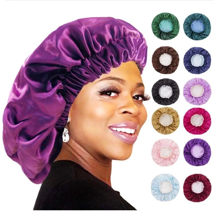 Top Trends: Solid Color Reversible Silky Satin Bonnet Double Layer Sleep Night Cap Head Cover Bonnet Hat For For Curly Springy Hair Black Shoppable Styles