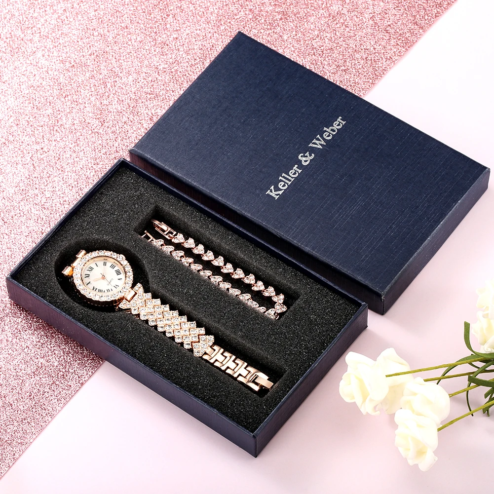 Top Trends: Lady Rose Gold Rhinestone Watch Bracelet Gift Box Set Women Shiny Bracelets Quartz Wristwatch Birthday Anniversary Gifts For Her Shoppable Styles