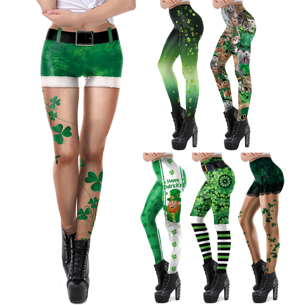 Top Trends: VIP FASHION St.Patrick's Day Festival Style Pants Women's Printed Elastic Christmas Skinny Leggings Gothic Fitness Slim Pant Shoppable Styles