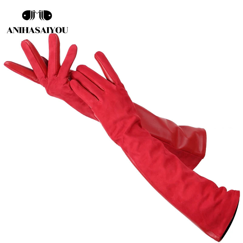 Top Trends: Sheepskin Color Women&#039;s Gloves, genuine Suede 50% Women&#039;s Leather Gloves, Keep Warm Winter Women&#039;s Long Gloves - 2014 Shoppable Styles