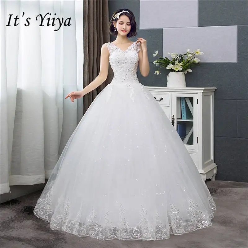 Top Trends: It&#039;s YiiYa New V-neck Wedding Dresses Simple Off White Sequined Cheap Wedding Gown De Novia HS288 Shoppable Styles