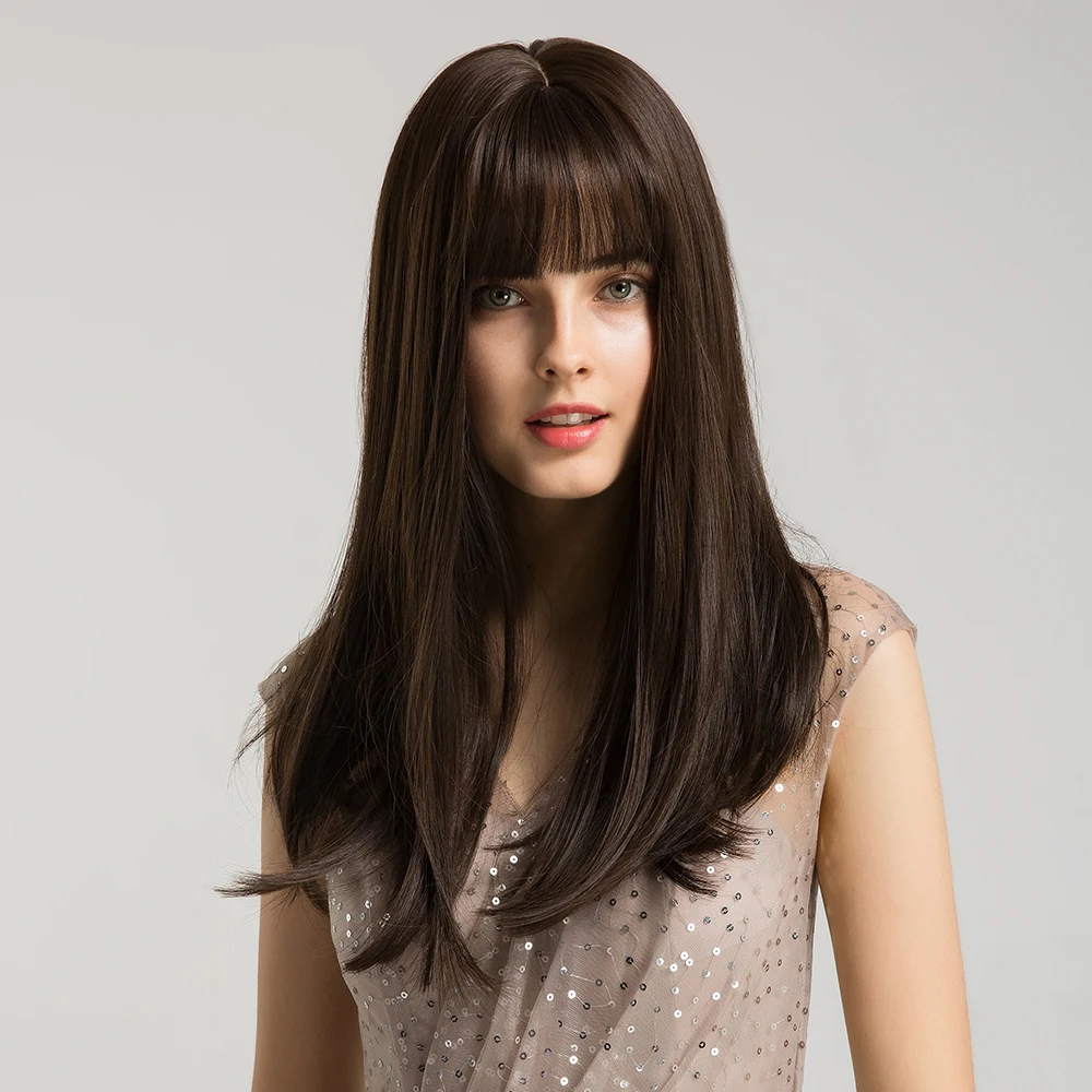 Top Trends: GEMMA Black Dark Brown Long Straight Bob Synthetic Wigs With Bangs Cosplay Party Daily Heat Resistant Hair Wigs For Black Women Shoppable Styles - Image 2