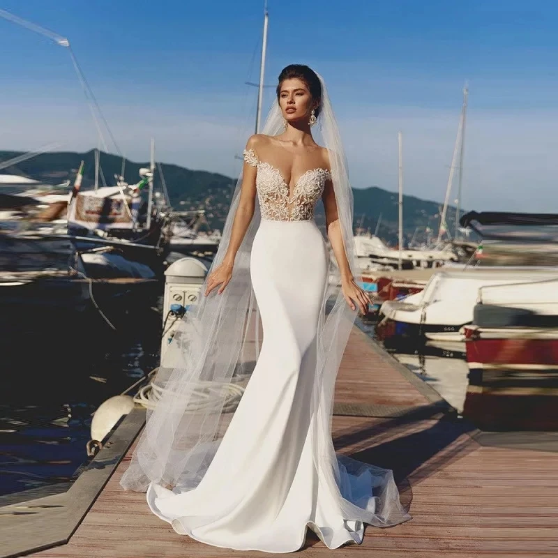 Top Trends: Sexy Deep V-Neck Mermaid Wedding Dress 2024 Off The Shoulder Lace Appliques Backless Bridal Gowns For Women Custom Made Illusion Shoppable Styles