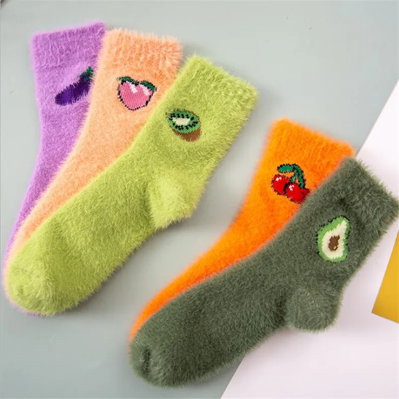 Top Trends: Women Fruit Fluffy Socks Autumn Winter Thermal Fuzzy Happy Female Ladies Warm Avocado Cherry Floor Sleep Sock For Lady Girls Shoppable Styles