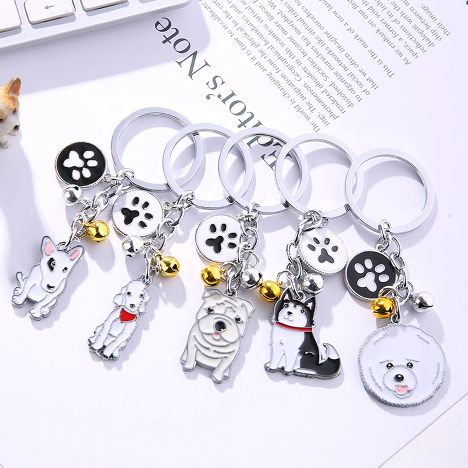 Top Trends: Fashion Pet Memorial Keychain Dog Pendant White Maltese Animal Bell Enamel Keyring Women Bag Jewelry Girls 10cm, 1Piece Shoppable Styles - Image 4