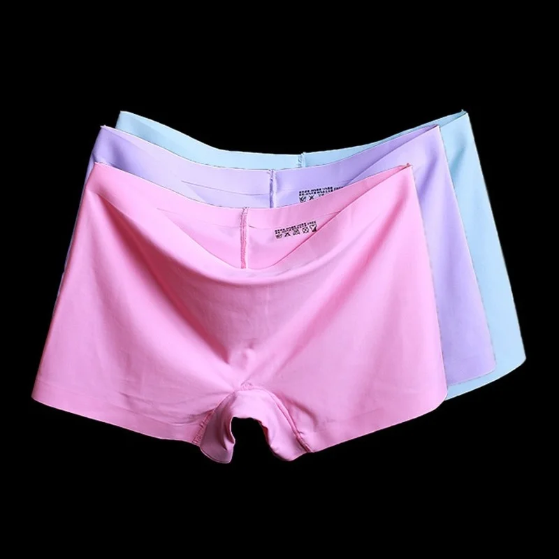 Top Trends: Summer New Style Ice Silk Ladies Breathable Four-corner Boxer Shorts Solid Color Cotton File Anti-empty Safety Pants Women Shoppable Styles