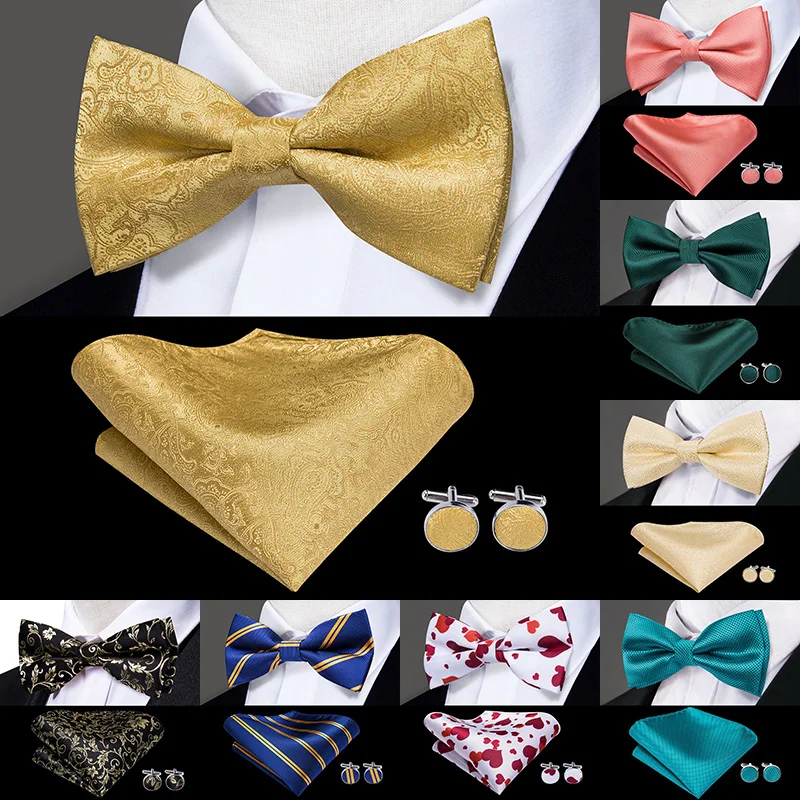 Top Trends: Hi-Tie 60 Color Classic Bow Ties For Men Silk Butterfly Pre-Tied Male Bowtie Pocket Square Cufflinks Set Jacquard Paisley Floral Shoppable Styles