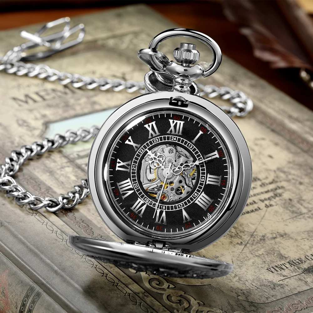 Top Trends: Retro Mechanical Pocket Watch Double Dragon Play Ball Steampunk Skeleton Hand-wind Flip Clock Fob Watch With Chain Gift Shoppable Styles