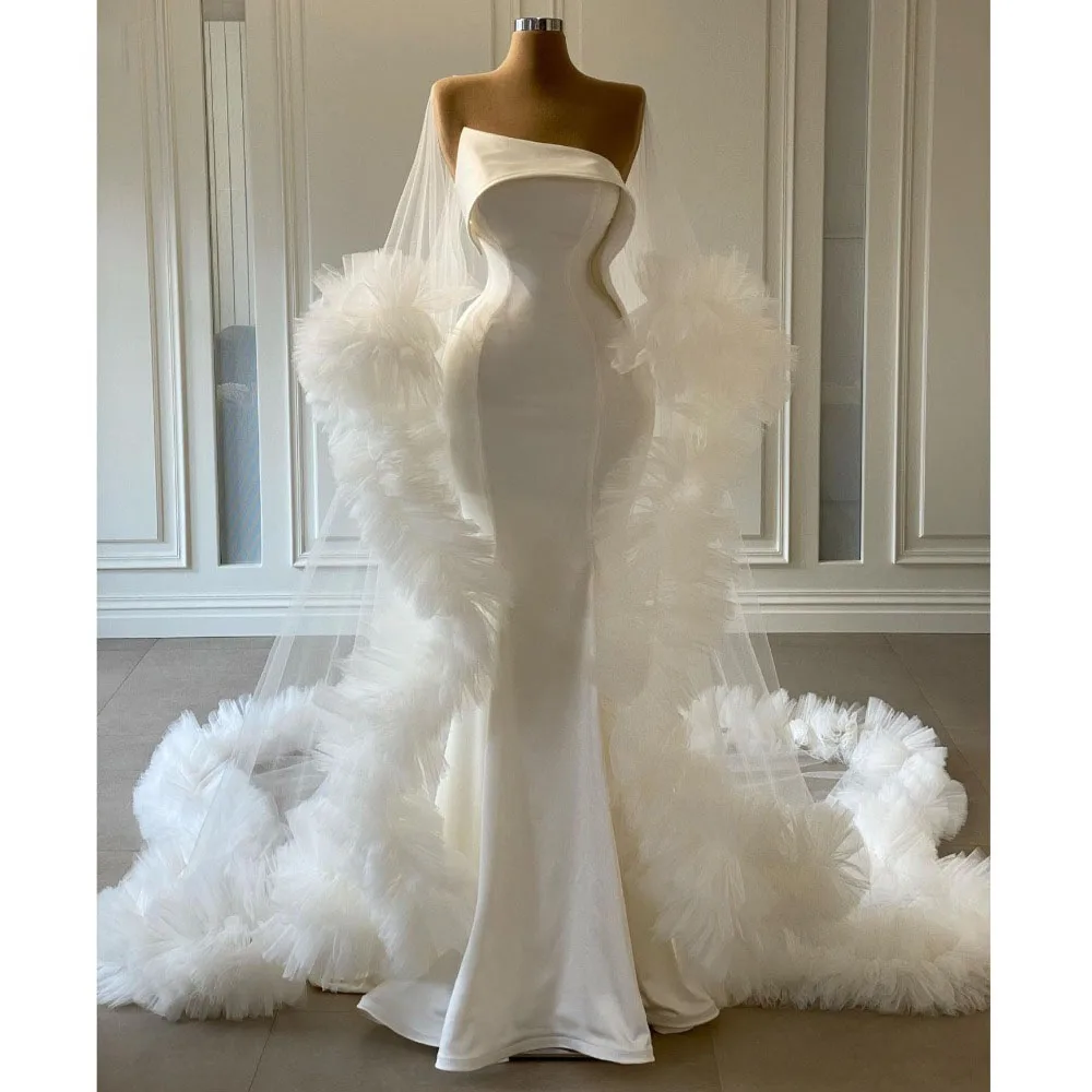 Top Trends: Elegant Wedding Dress White Chic Tiered Tulle Cape Mermaid Fashion Floor Length Bride Gowns Simple Court Train Bridal Dress Shoppable Styles