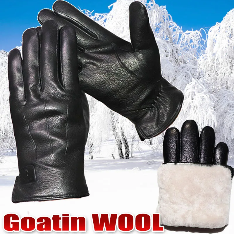 Top Trends: Winter Men&#039;s Leather Gloves Goatskin Deerskin Pattern Gloves Sheepskin Wool Thickening Warm Leather Wool Integrated Genuine New Shoppable Styles