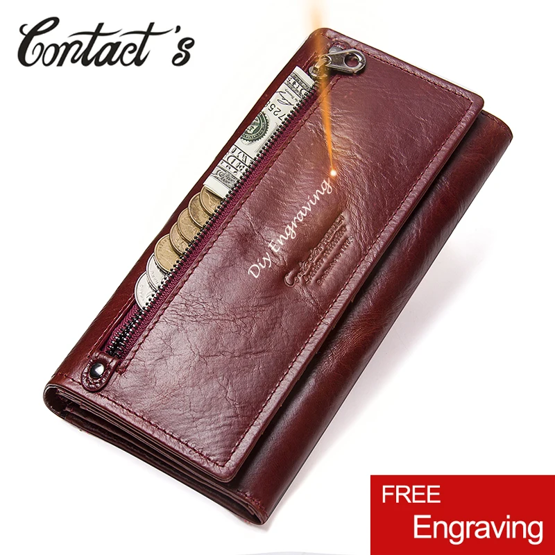 Top Trends: Contact&#039;s Fashion Long Purse Genuine Leather Wallet Women Luxury Brand Female Clutch Wallets Phone Pocket Card Holder Carteras Shoppable Styles