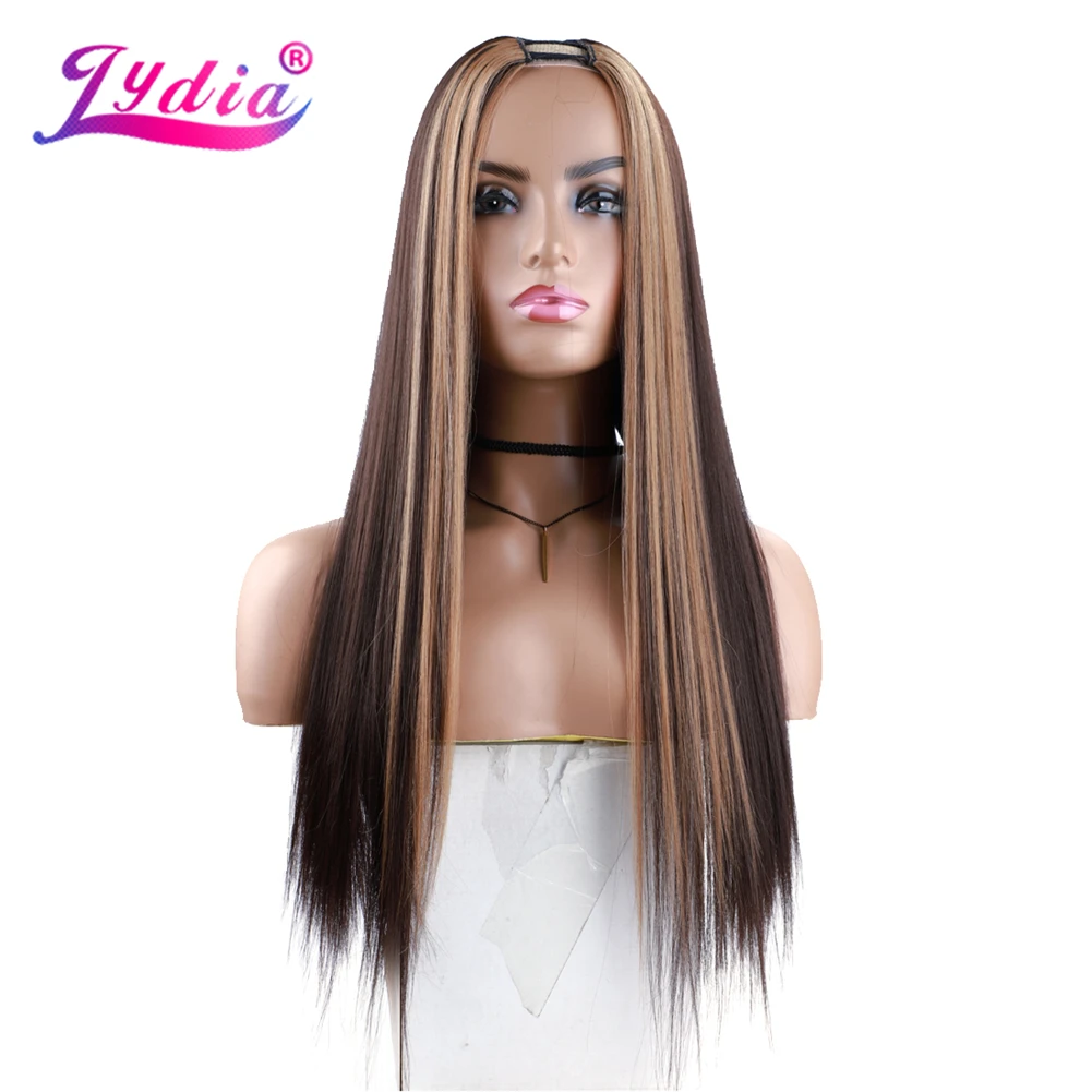 Top Trends: Lydia Long Silky Straight U Part Mixed 4 / 27 Color Hair Wigs Heat Resistant Synthetic 20Inch For Women Ladies Daily Shoppable Styles