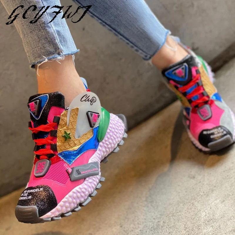 Top Trends: Women Sneakers Flat Platform Fish Skin Mesh Breathable And All-match Banquet Ladies Shoes Lace-Up Round Toe Shallow Buty Damskie Shoppable Styles