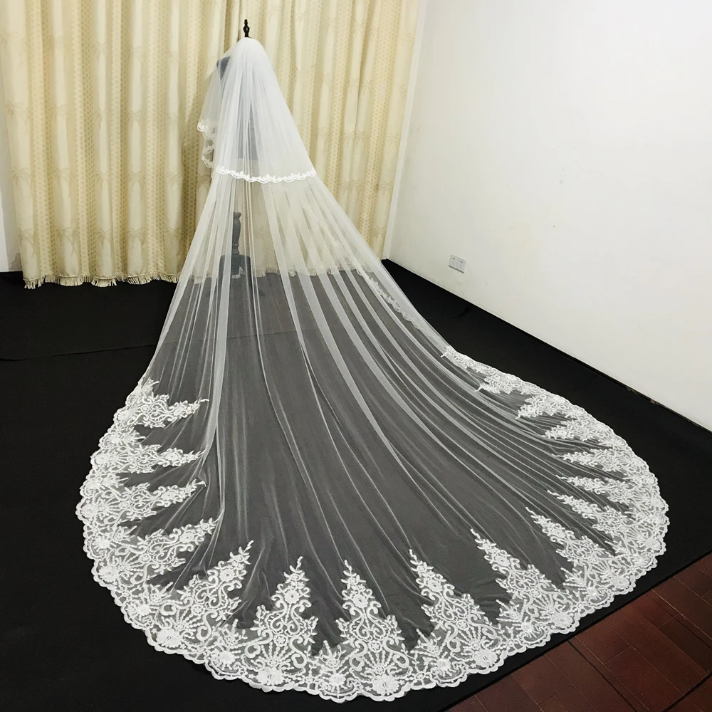 Top Trends: Real Photo 3M Wedding Veil With Lace Applique Edge Long Cathedral Veil Bridal Veil 2 Layer Tulle Custom Made Bridal Veil Shoppable Styles