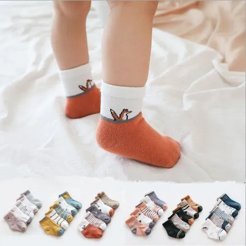 Top Trends: 5Pairs / lot Spring And Autumn New Baby Tube Socks Combed Cotton Cartoon Loose Mouth Infant Newborn Animal Stripe Socks Shoppable Styles