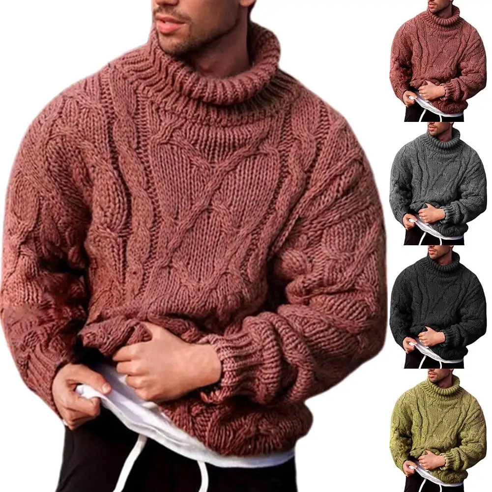 Top Trends: Fashion 2022 Casual Sweater Men Turtleneck Jumper Autumn Winter Twist Braid Knit Sweater Pullover Men Clothing свитер мужской Shoppable Styles