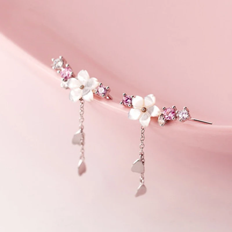 Top Trends: Korean Moon Pearl Zircon Stud Earrings For Women Elegant Crystal Flower Cherry Blossoms Earring Anniversary Wedding Jewelry Shoppable Styles