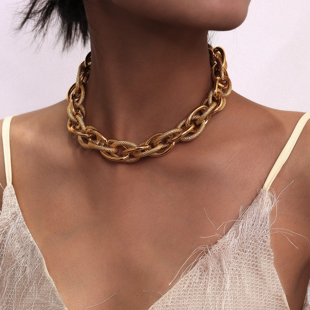 Top Trends: High Quality Punk Lock Choker Necklace Pendant Women Collar Statement Brand Gold Color Chunky Thick Chain Necklace Steampunk Men Shoppable Styles