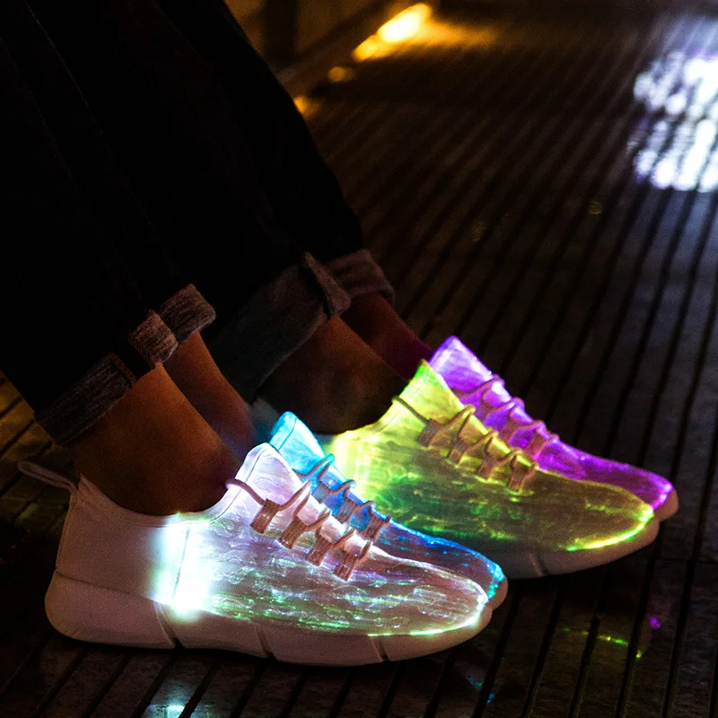 Top Trends: Size25-46 Fiber Optic Fabric Light Up Shoes 11 Colors Flashing Girls&Boys USB Rechargeable Luminous Sneakers With Light Shoppable Styles