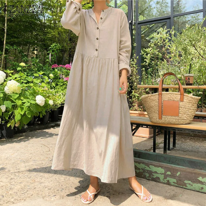 Top Trends: 2023 Autumn ZANZEA Women Casual Solid Long Shirt Dress Pockets Long Maxi Vestidos Office Lady Work Cotton Dress Party Robe Femme Shoppable Styles