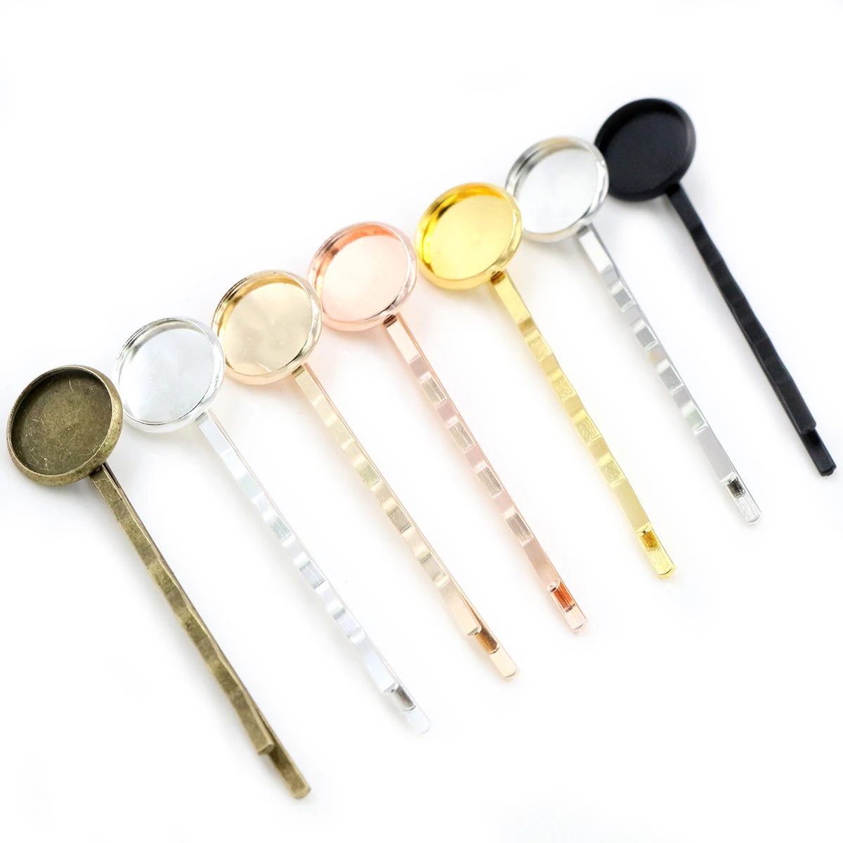 Top Trends: 12mm 10pcs High Quality Classic 8 Colors Plated Copper Material Hairpin Hair Clips Hairpin Base Setting Cabochon Cameo Shoppable Styles