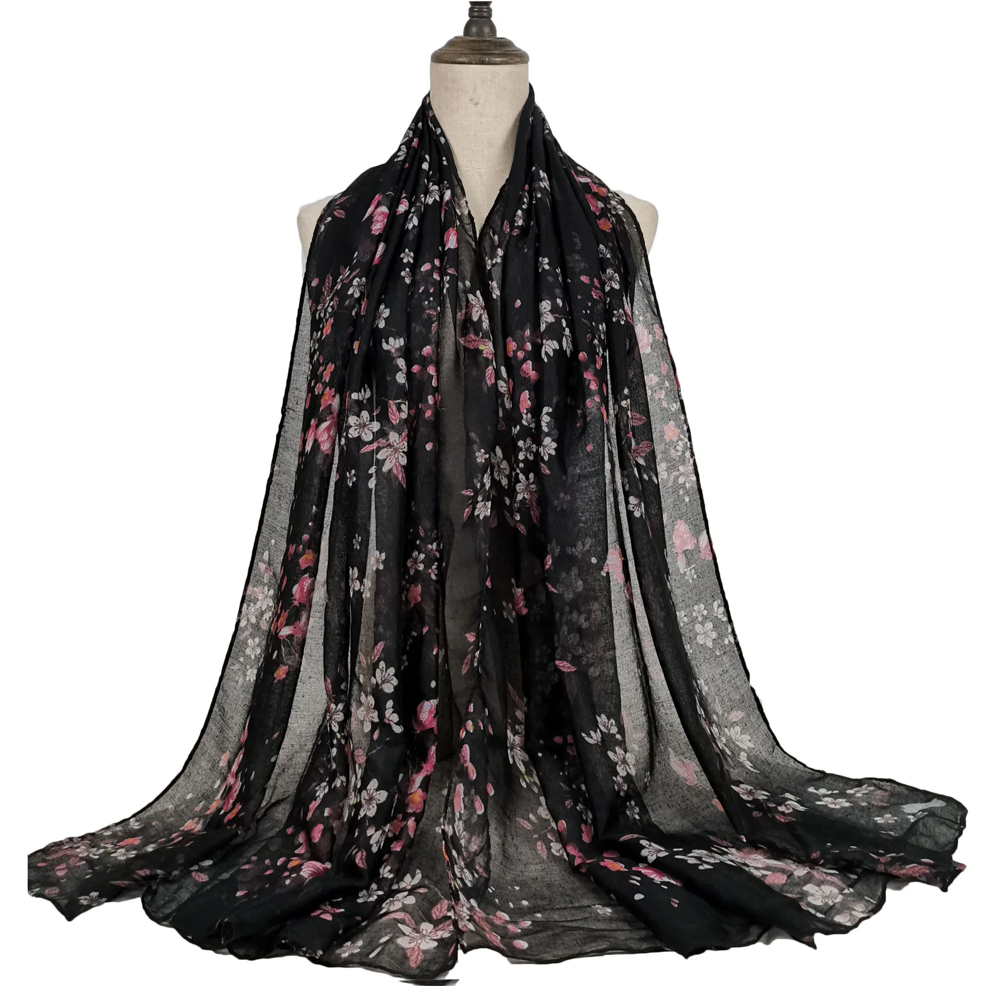 Top Trends: Fashion Women African Black Floral Viscose Scarf Lady Print Soft Voile Shawls And Wraps Female Foulard Echarpe Designer 180*80Cm Shoppable Styles