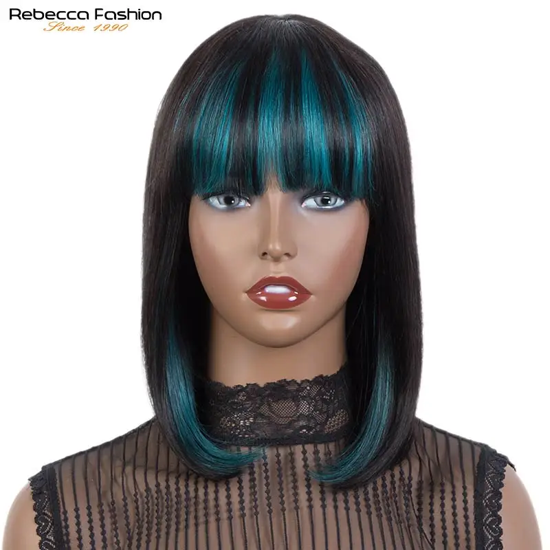 Top Trends: Rebecca Hair Short Bob Wig With Bangs For Women Straight Human Bob Wig Black Blue Purple Wig For Party Daily Use Shoulder Length Shoppable Styles