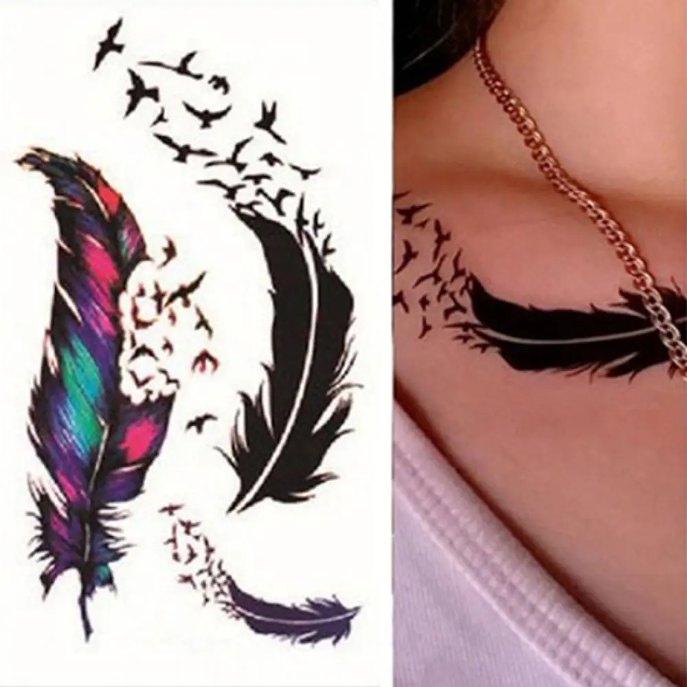 Top Trends: Waterproof Temporary Tattoo Sticker Bird Wind Goosey Feather Tattoos Lip Print Body Art Arm Fake Sleeve Temporary Tatoo Women Shoppable Styles