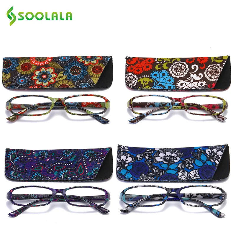 Top Trends: SOOLALA Printed Reading Glasses W / Matching Pouch Spring Hinge Rectangular Presbyopic Glasses With Cases + 1.0 1.5 1.75 To 4.0 Shoppable Styles - Image 2