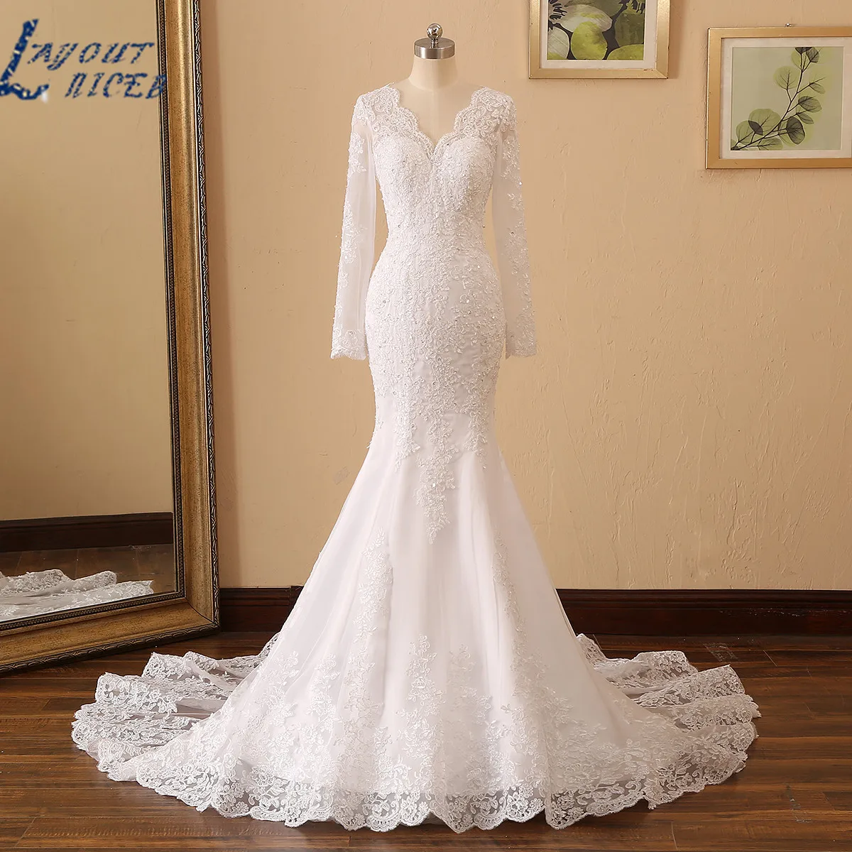 Top Trends: LAYOUT NICEB Mermaid Wedding Dresses Long Sleeves V Neck Beading Lace Applique Bride Gown Custom Women Civil Vestido De Noiva Shoppable Styles