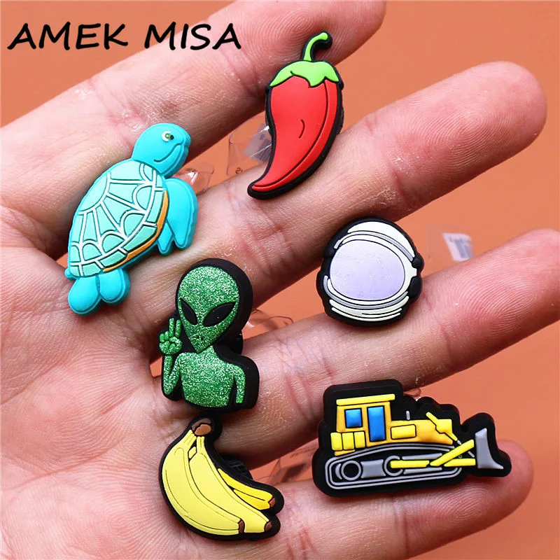 Top Trends: 1pcs Alien Turtle PVC Shoe Charms Accessories Aerospace Helmet Chili Banana Shoe Buckle Decorations Fit Kids X-mas Party Gifts Shoppable Styles