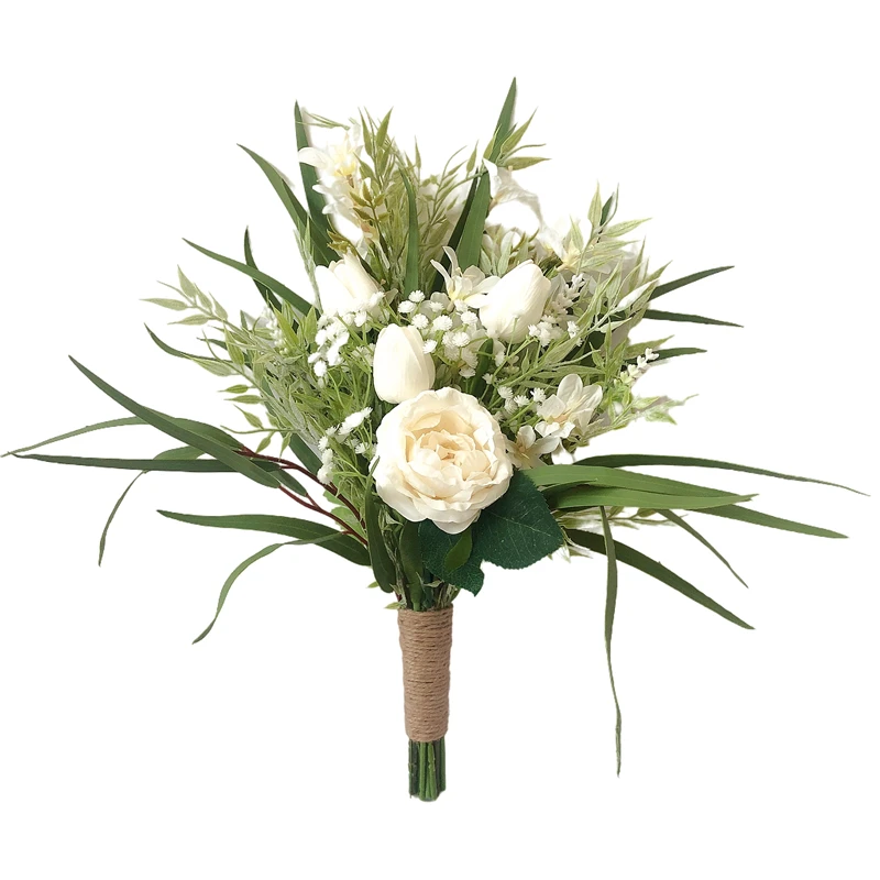 Top Trends: Ivory Poney With Tulip Nature Real Feel Artificial Flower Hand Hold Bouquet For Bridesmaid Cheap Ramo Novia Boda Para Lanzar Shoppable Styles - Image 5