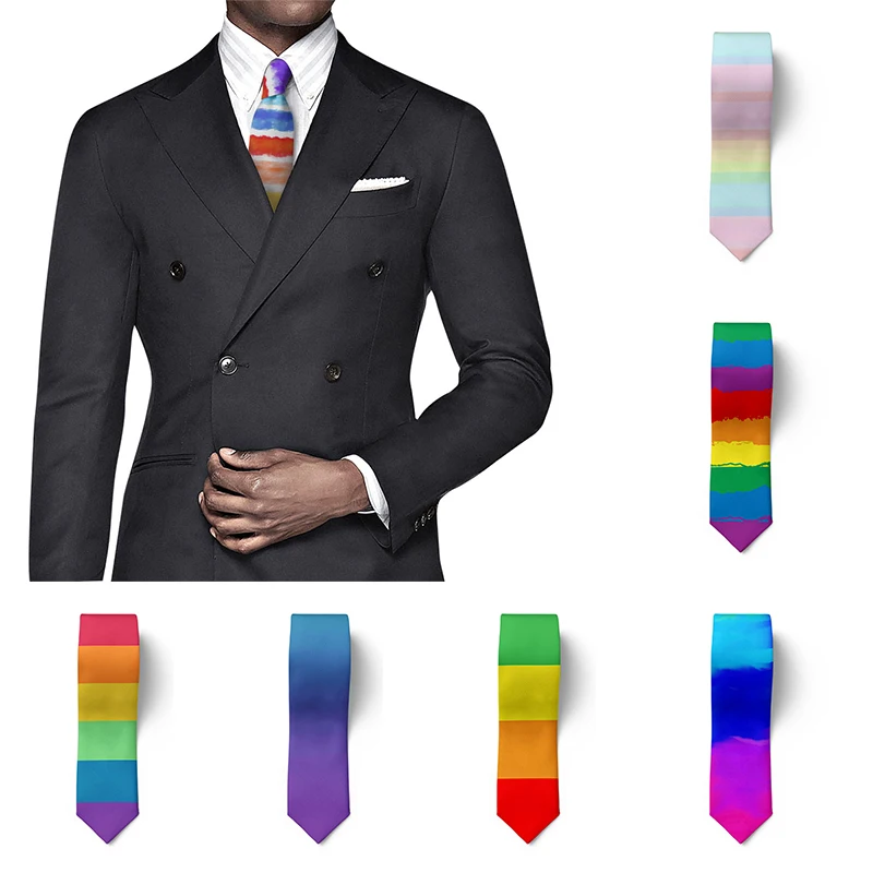 Top Trends: Men Women 8cm Wide Polyester Slim-Fit Tie Casual Party Shirt Suit Accessories Ties Rainbow Color Stripes Fun Art Retro Necktie Shoppable Styles